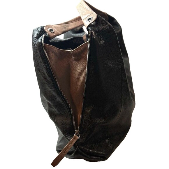 Furla Italian Pebble Leather Hobo Bag Tan Handles Zipper Sides Snap Closure - Picture 5 of 11